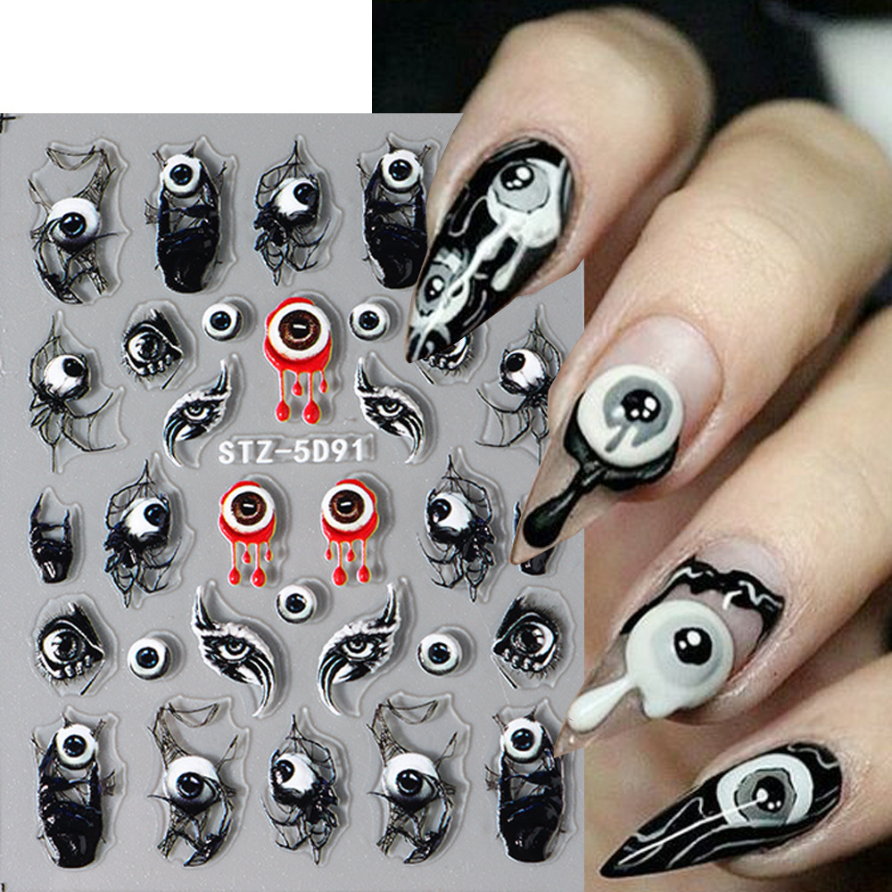 5D Nail Art Sticker Halloween Ghost Skull Nail Decals Bat Spider Witch Pumpkin Manicure Decoration For Nails Tips Beauty Sticker