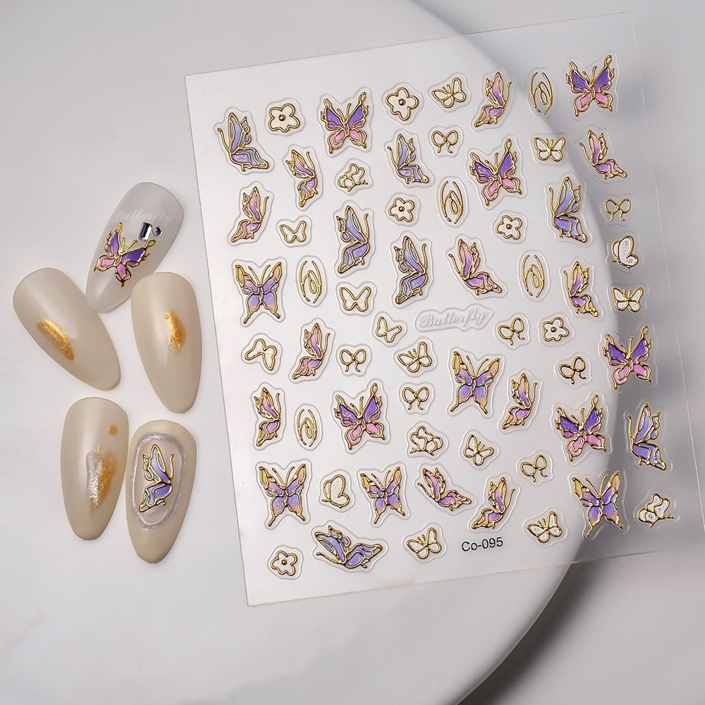 5D Butterfly Fairy Nail Stickers Elegant Pink Blue Letter Sliders Embossed Charms Decals Spring Manicure Decoration