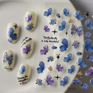 5D Butterfly Fairy Nail Stickers Elegant Pink Blue Letter Sliders Embossed Charms Decals Spring Manicure Decoration