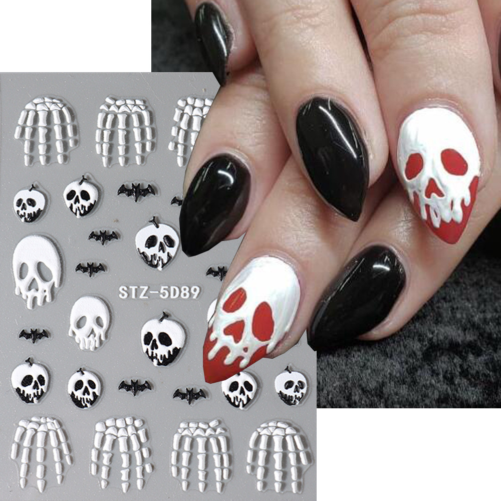 5D Nail Art Sticker Halloween Ghost Skull Nail Decals Bat Spider Witch Pumpkin Manicure Decoration For Nails Tips Beauty Sticker