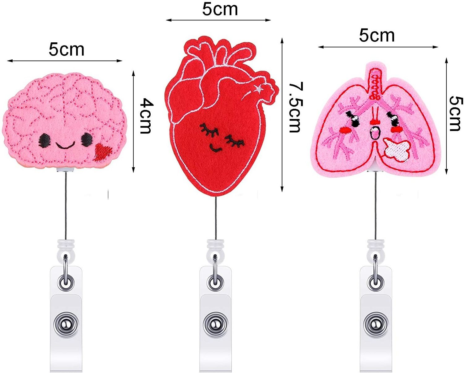 Retractable Badge Reel Holder for Nurse Brain Badge Reel Felt Tag Holder with Clip Lung Heart ID Badge Reel Clip