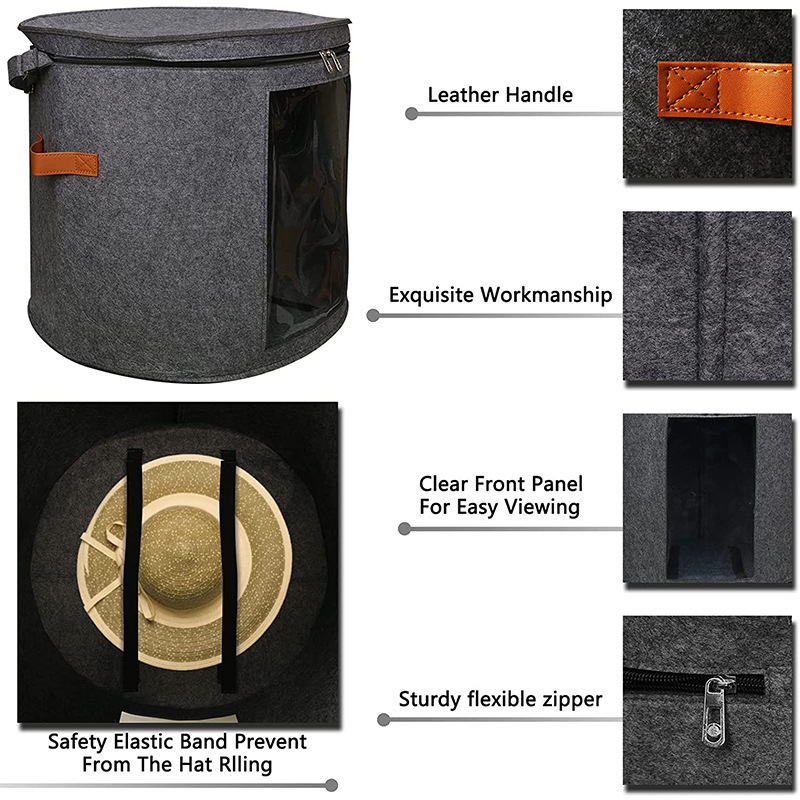 Women And Men 19 x 17in Extra Large Felt Hat Storage Boxes for Storage Large Round Foldable