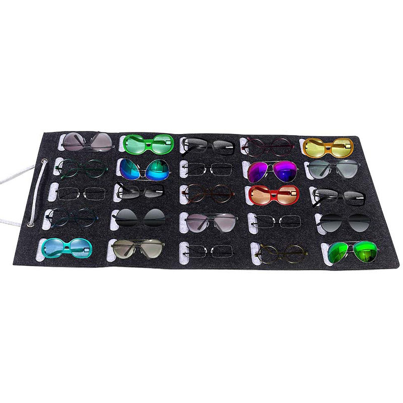 Sunglasses Organizer Hanging Storage Eyeglasses Wall Pocket Hanger Mounted Detachable Eyewear Display Felt Wall Rack, 25 Pockets