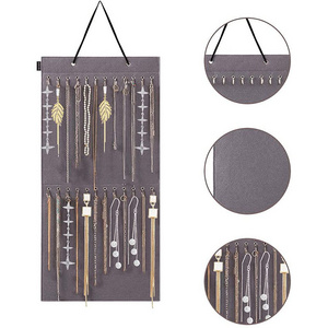 31.29 x 15.74 inch Wall Hanging Jewelry felt Organizer Storage with 24 Hook Wall Mounted Jewelry Display Hanging Chain