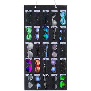 Sunglasses Organizer Hanging Storage Eyeglasses Wall Pocket Hanger Mounted Detachable Eyewear Display Felt Wall Rack, 25 Pockets