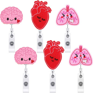 Retractable Badge Reel Holder for Nurse Brain Badge Reel Felt Tag Holder with Clip Lung Heart ID Badge Reel Clip