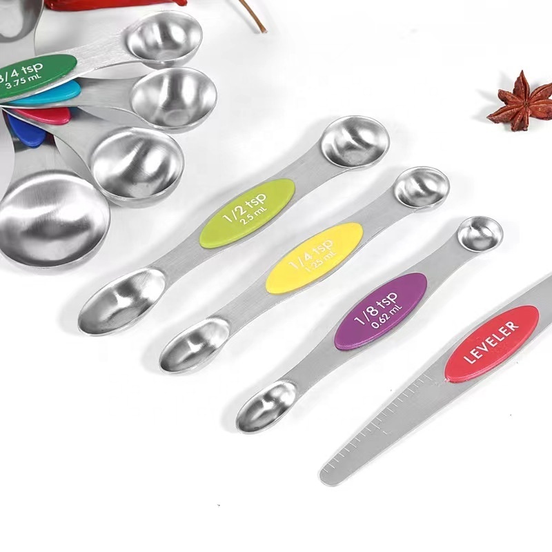 Hot Sale Baking Gadgets Kitchen Home Chef Of 9 Stainless Steel Double Sided Teaspoon Scoop Magnetic Measuring Spoons Set