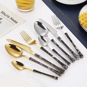 Western European Style Cheap Portugal Style Marble Plastic Handle Restaurant Family Ues Cutlery Set