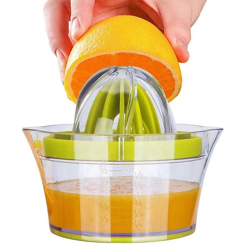 Plastic Manual Citrus Juicer Fruits Hand Press Juice Orange Lemon Squeezer with Strainer and Built-in Measuring Cup