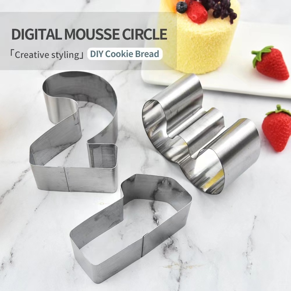 10pcs Stainless Steel 3D Baking Tool Arabic Number Shapes Cookie Cutter Set Mould Pastry Fruit Biscuit Cutters Mold