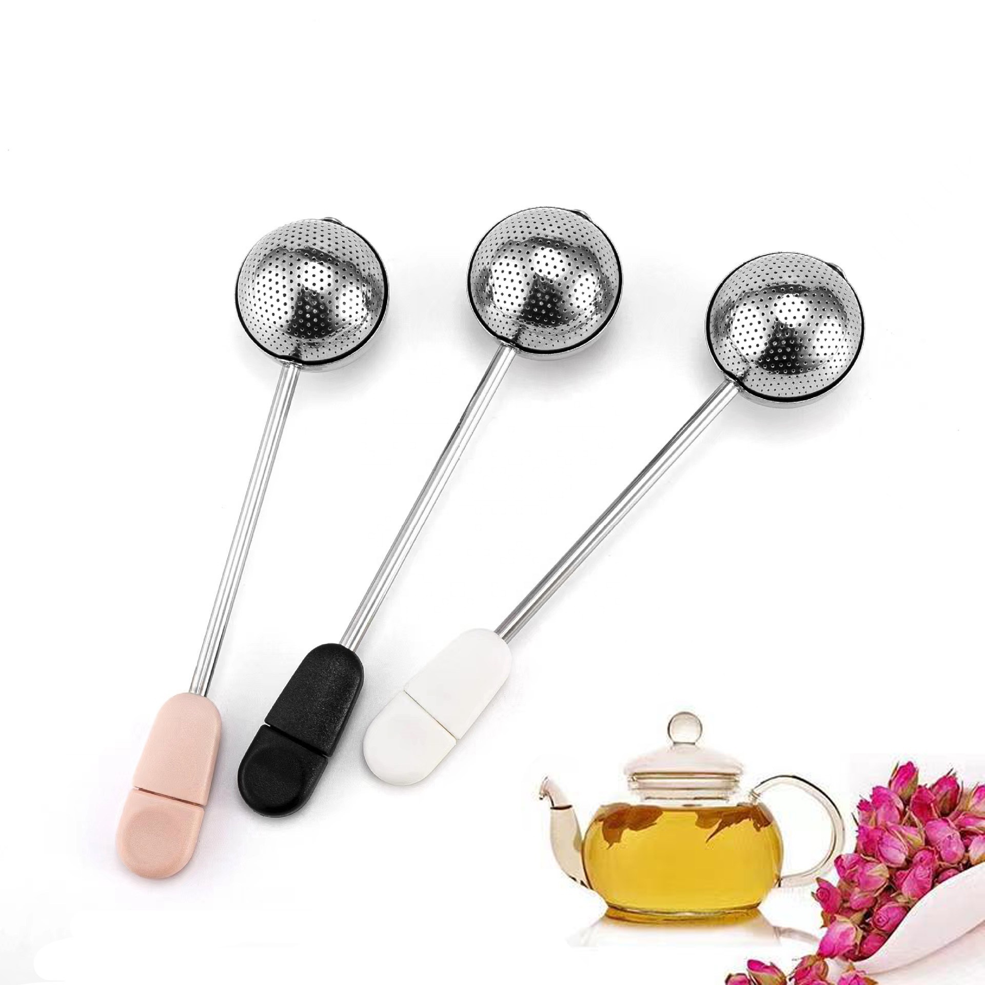 High Quality Stainless Steel Fine Mesh Tea Infuser Strainer Mesh Tea Ball Filter Handle Strainer 360 Rotation Infuser Filter