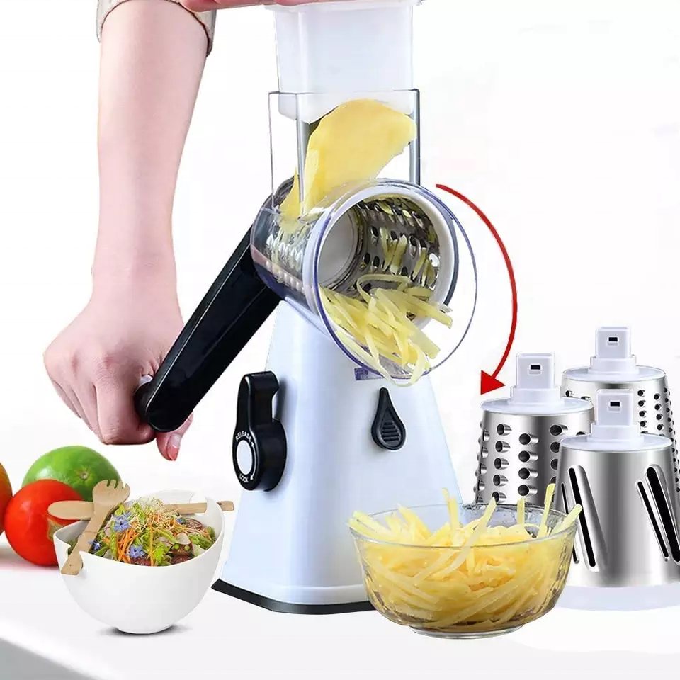 3 In 1 Multi-function Kitchen Vegetable Slicer Rotary Drum Grater Nut Shredder Veggie Cutter Peeler Spiralizer Cheese Chopper