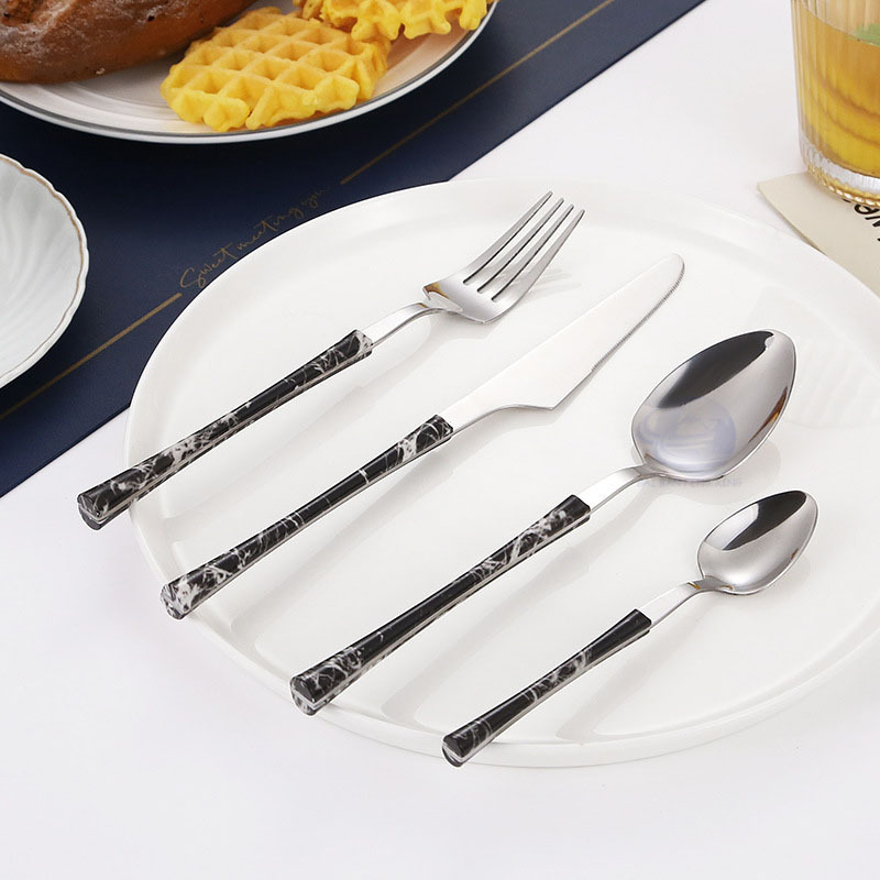 Western European Style Cheap Portugal Style Marble Plastic Handle Restaurant Family Ues Cutlery Set