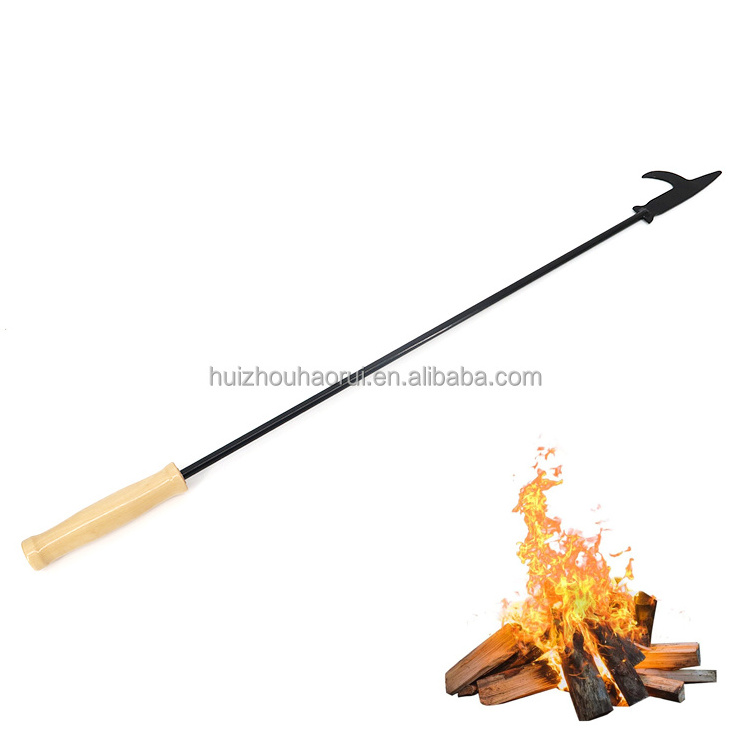 36-Inch Extra Long Fireplace Fire Pit Campfire Metal Fire Poker Indoor And Outdoor Use Black Steel Fire Tongs