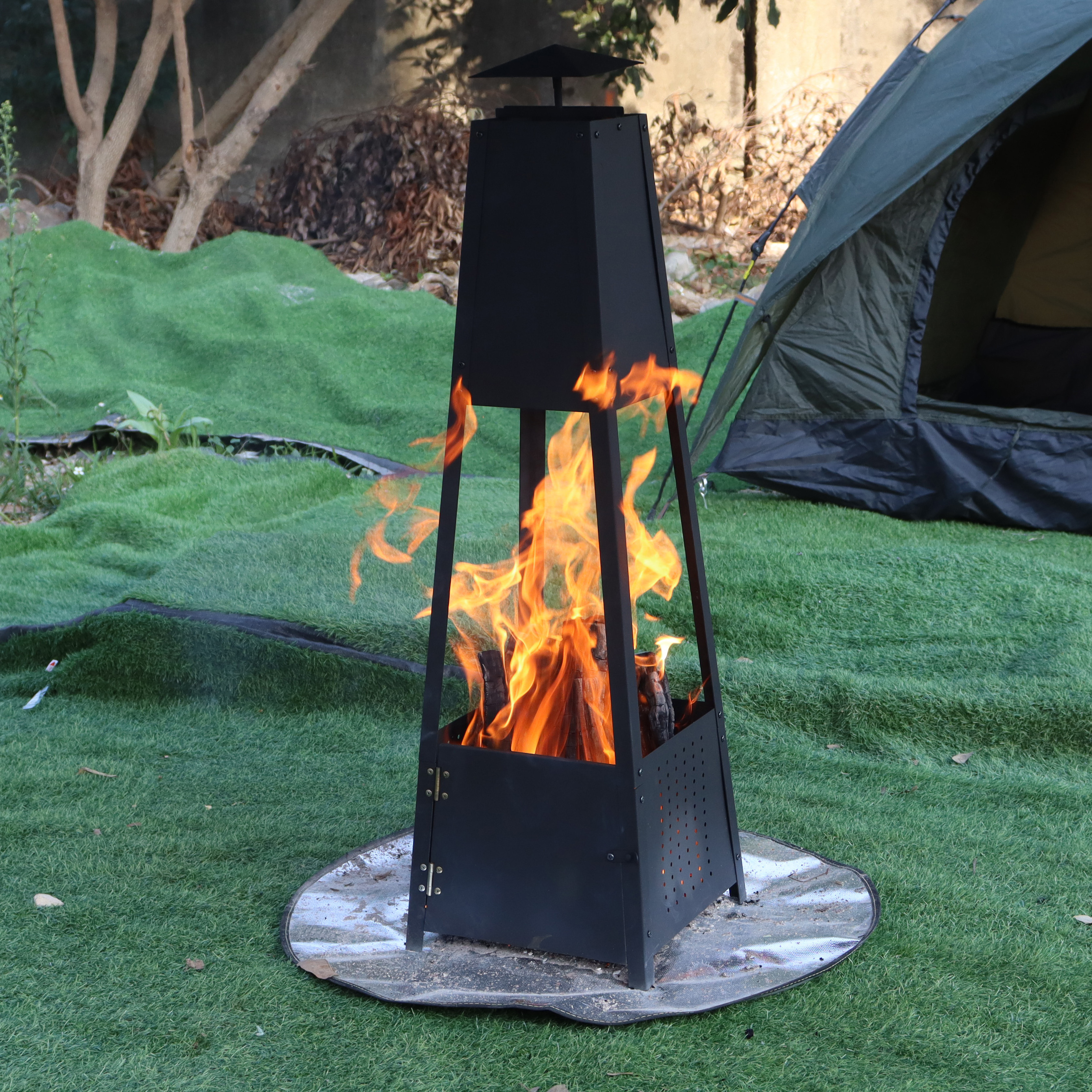 Custom Carbon Steel Chiminey Fire Pits Outdoor Gardren Patio Brazier Flat Pack Wood Burning Tall Fire Pits