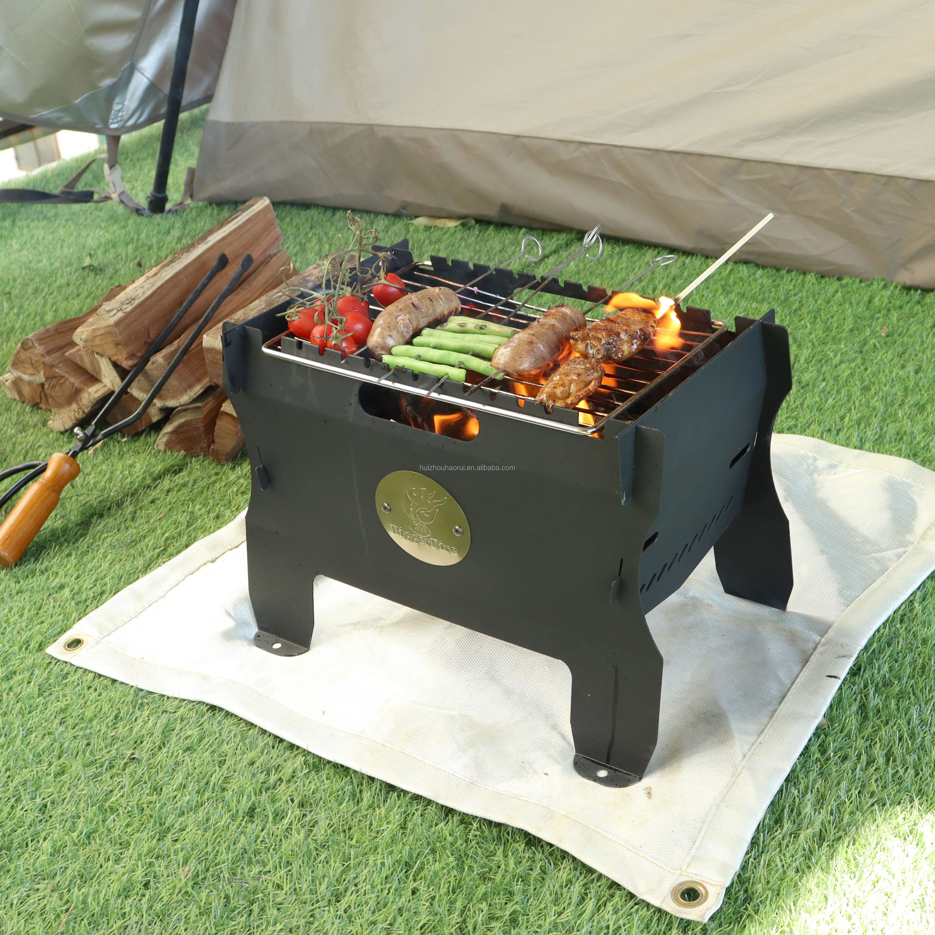 Small Portable Multi Fuel Gas Firewood Charcoal Grill Outdoor BBQ Backpacking Camping Barbecue Grill Tabletop Fire Pit