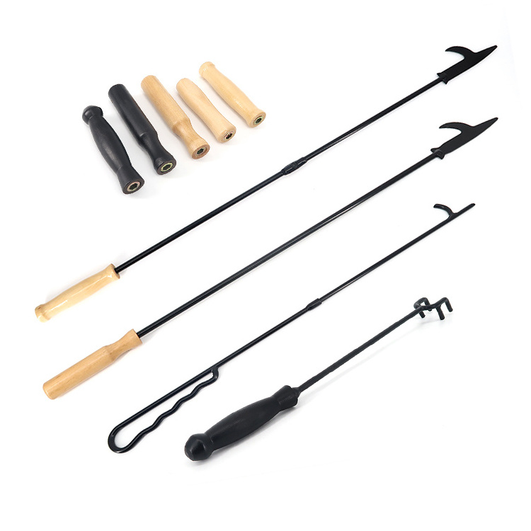 Total Length 36 Inch-Wooden Handle Folding Outdoor Campfire Tools And Accessories Firewood Tongs Fire Pit Poker