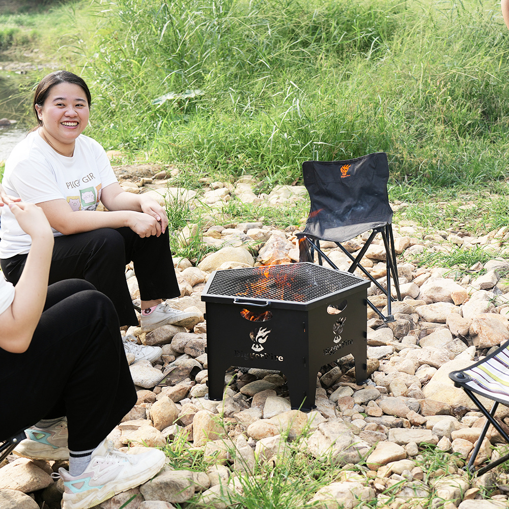 Wholesale Portable Camping Fire Pit Steel BBQ Grilling Barbecue Bowl Outdoor Small Campfire Garden Vertical Fire Pits