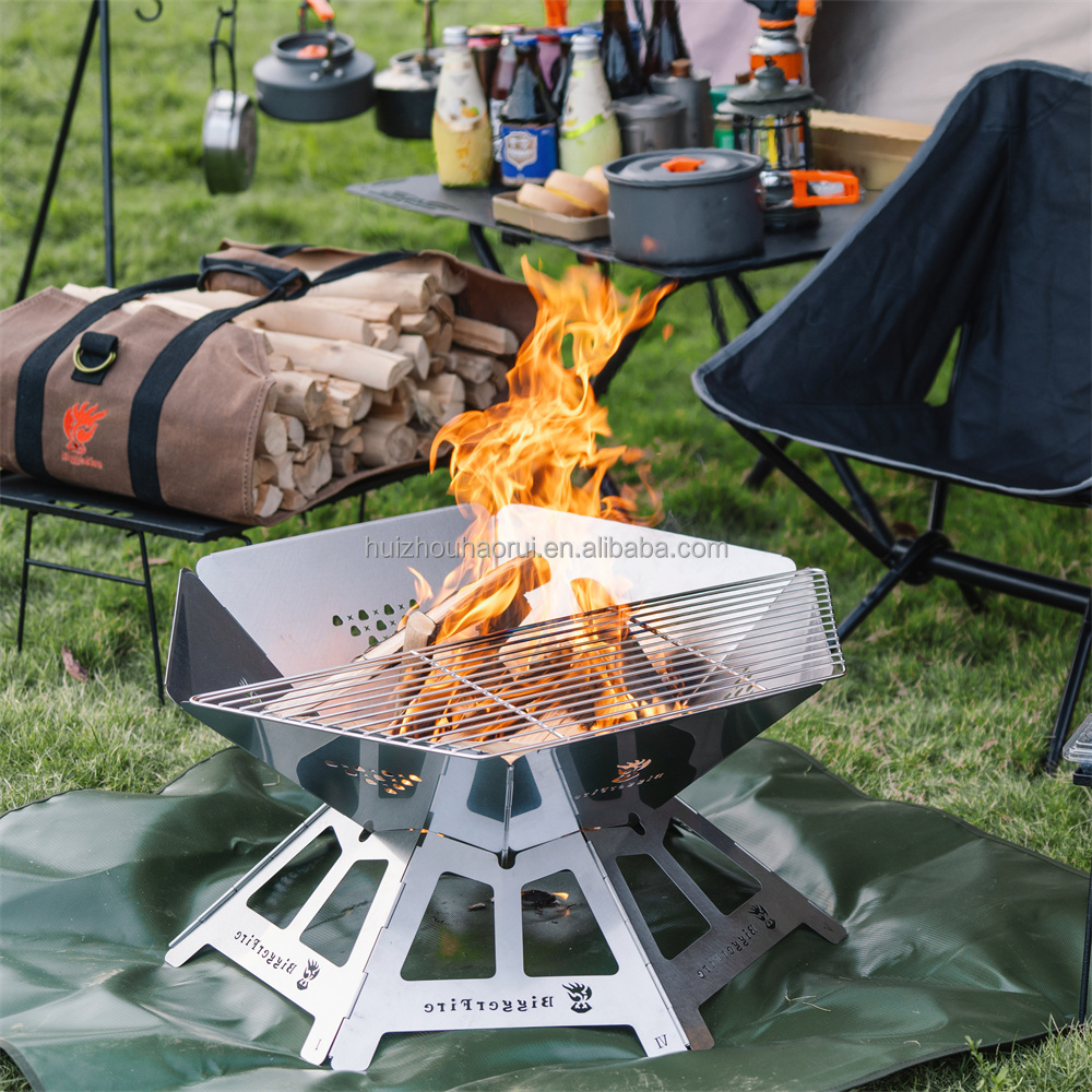 Portable Folding Camping Bonfire Fire Pit Stainless Steel Mini Firepit Grill Outdoor Cooking BBQ Fire Pit