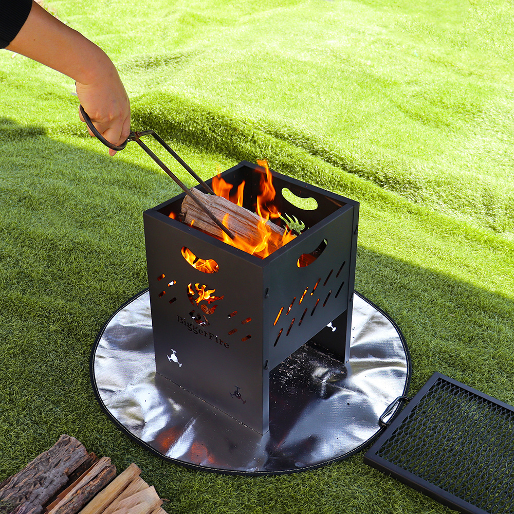 Outdoor Garden Fire Pits Wood Burning Square BBQ Firepit Bowl