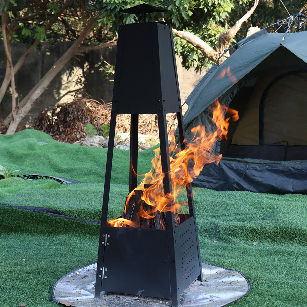 Custom Carbon Steel Chiminey Fire Pits Outdoor Gardren Patio Brazier Flat Pack Wood Burning Tall Fire Pits