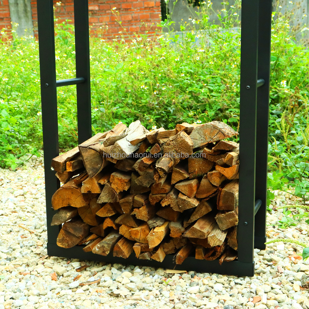 Outdoor Wood Rack Black Powder Coated Metal Firewood Holder Indoor Fireplace Log Storage Rack