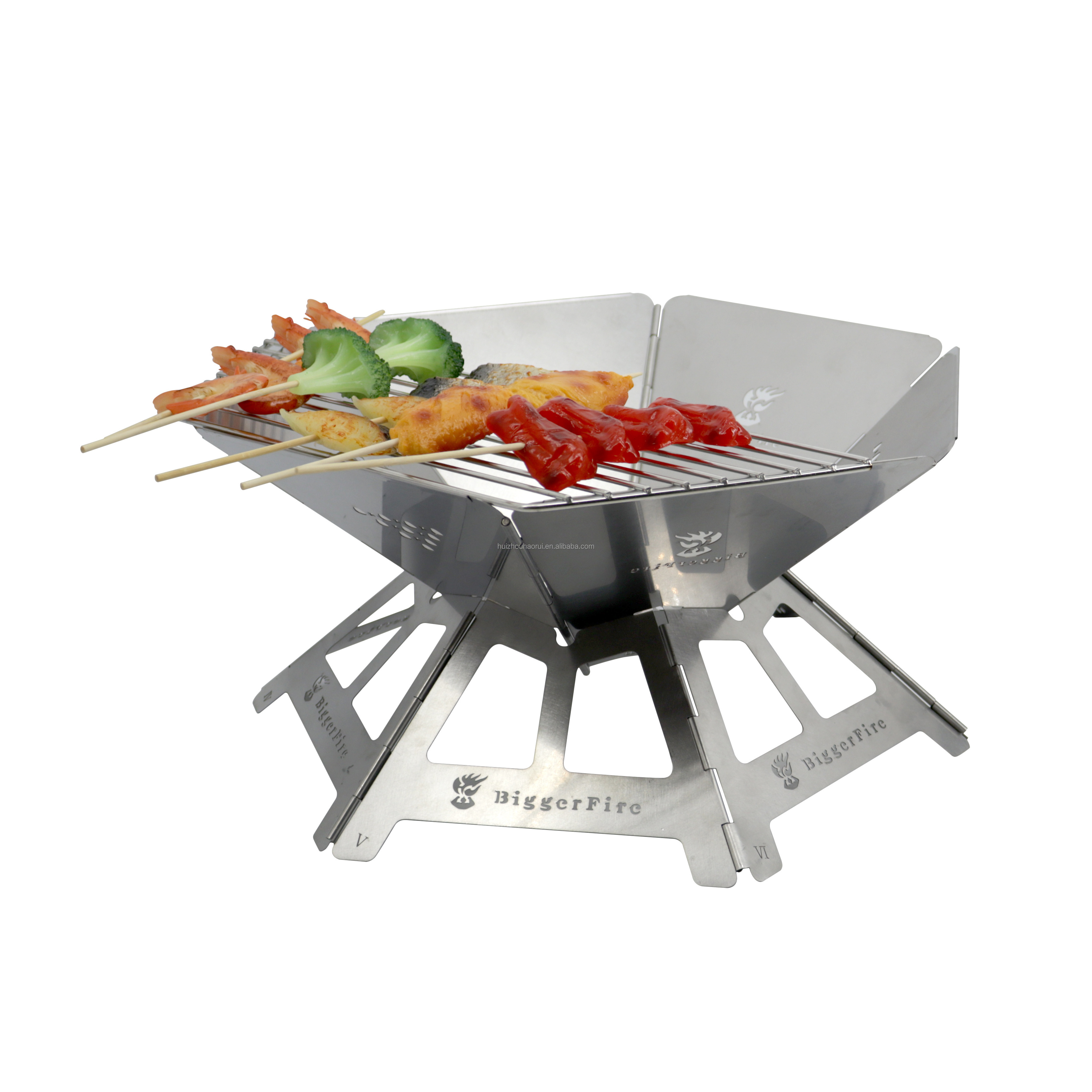 Portable Folding Camping Bonfire Fire Pit Stainless Steel Mini Firepit Grill Outdoor Cooking BBQ Fire Pit