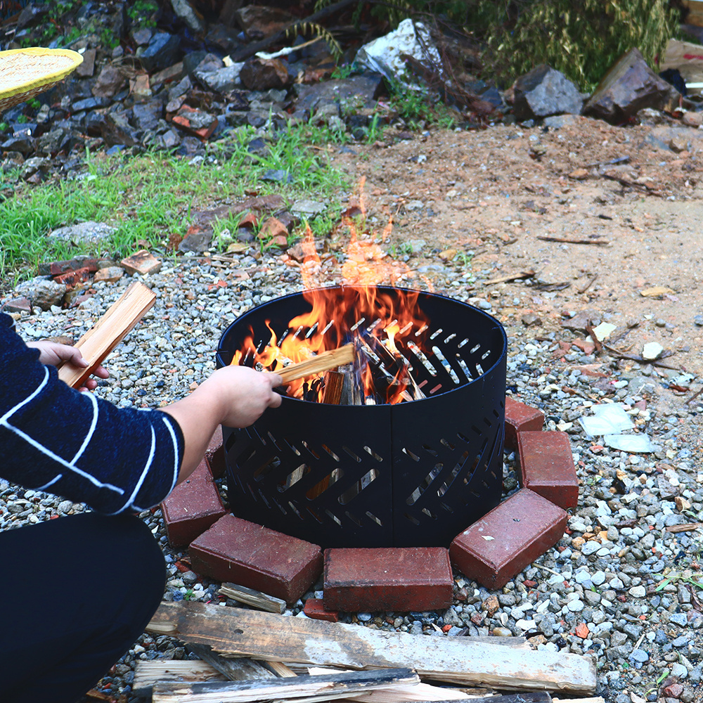 Custom Patterned Black Bonfire Firepit Ring Outdoor Garden Wood Burning Fire Pit Ring