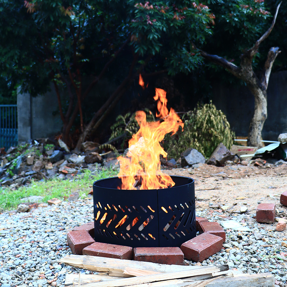 Custom Patterned Black Bonfire Firepit Ring Outdoor Garden Wood Burning Fire Pit Ring