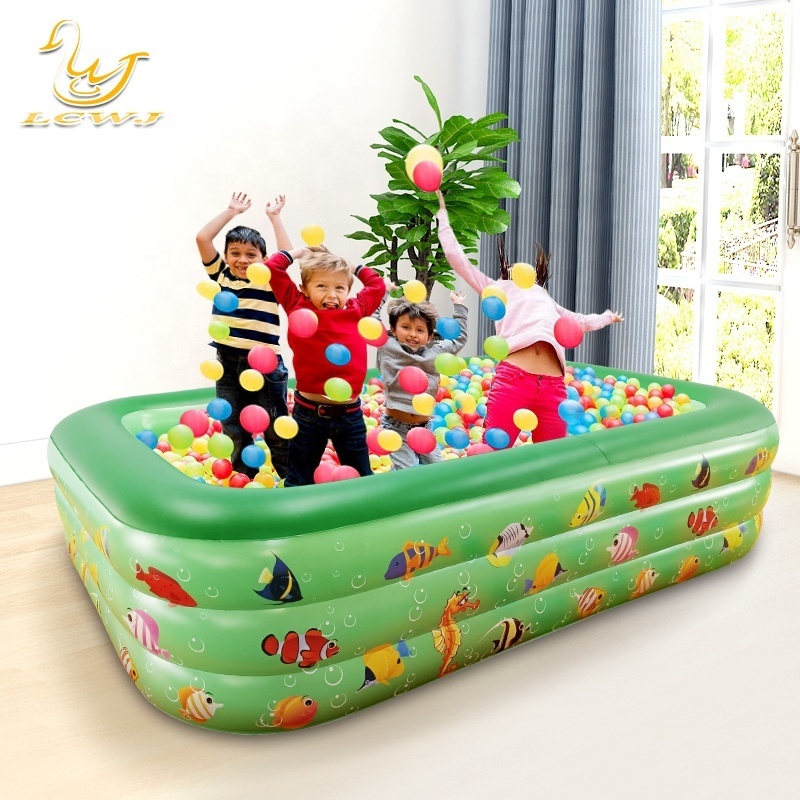 LC Green Sea Fish Square 3 Layer inflatable pool for children folding bath tub for adult PVC swimming pool