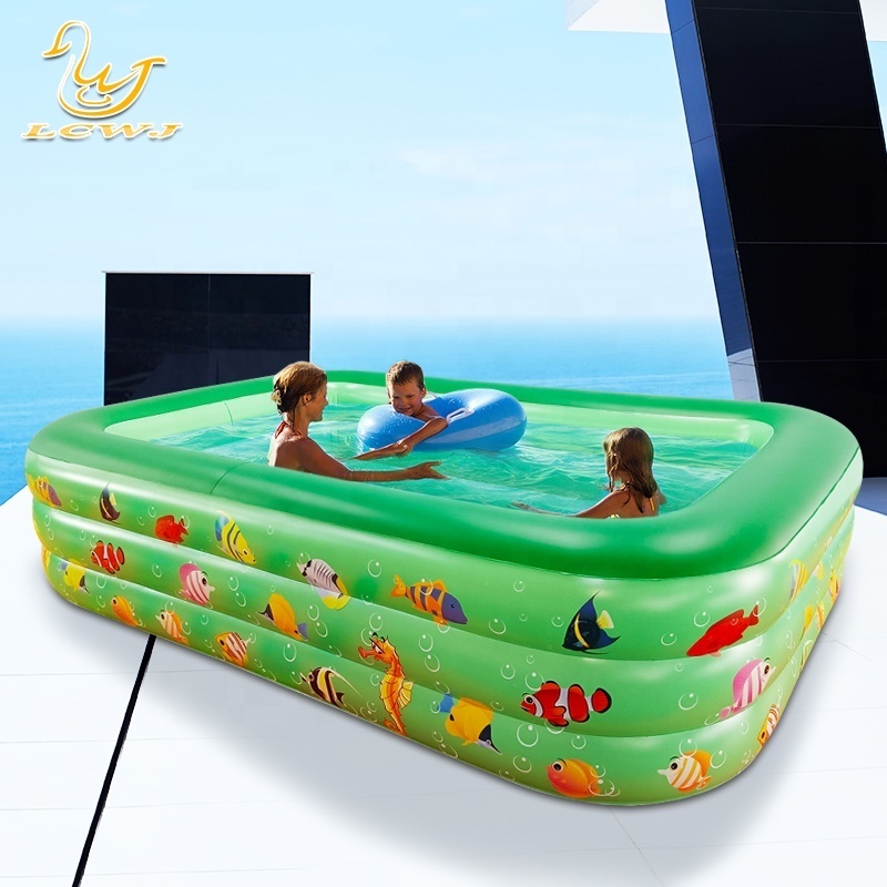 LC Green Sea Fish Square 3 Layer inflatable pool for children folding bath tub for adult PVC swimming pool