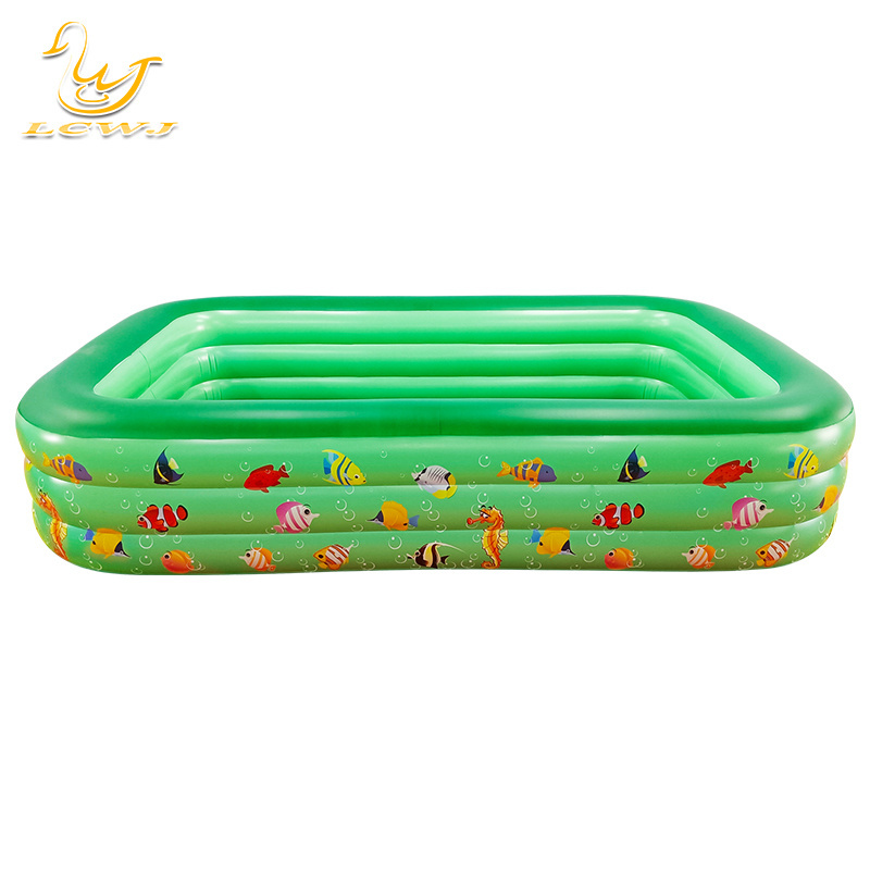 LC Green Sea Fish Square 3 Layer inflatable pool for children folding bath tub for adult PVC swimming pool