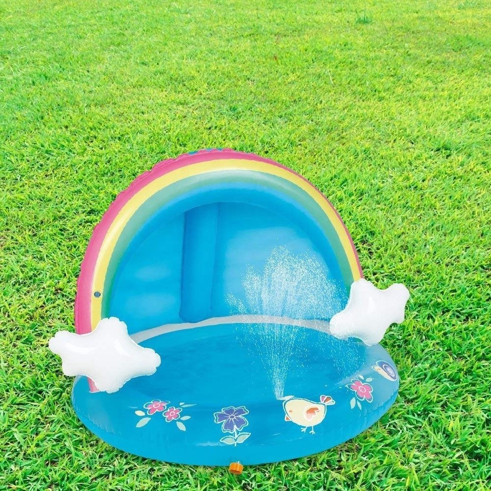 LC BSCI  Factory Water Sprinkler Rainbow Cloud Splash Inflatable Kids Swim Pool With Canopy