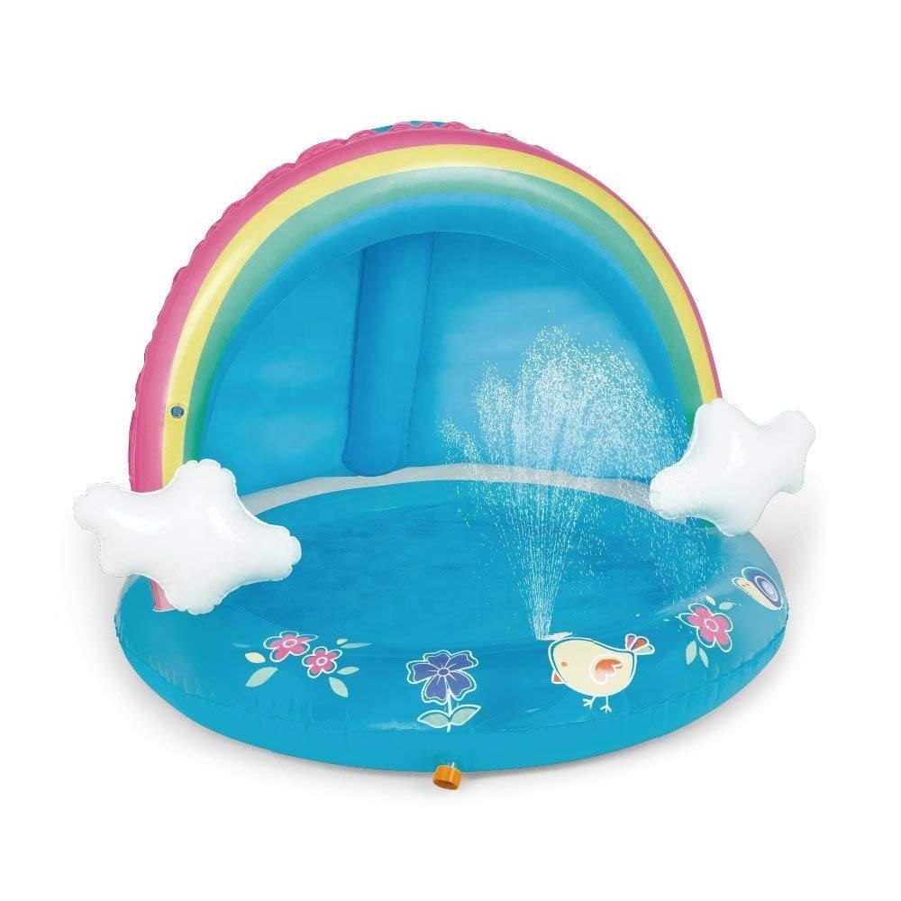 LC BSCI  Factory Water Sprinkler Rainbow Cloud Splash Inflatable Kids Swim Pool With Canopy