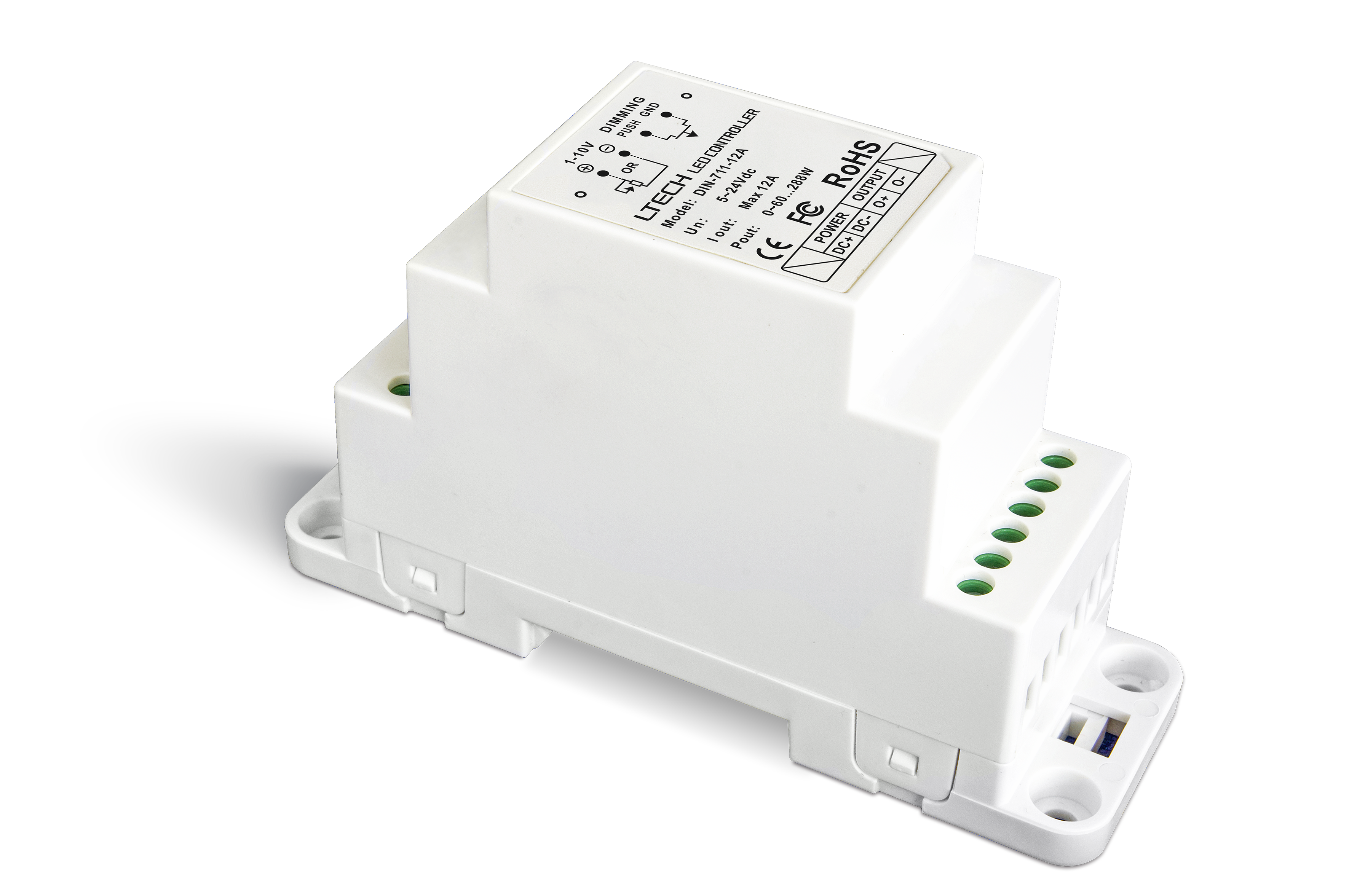 LTECH DIN-711-12A 12-24v 0-10v dimmer driver 010v dimmer controller push dim controller DIN-Rail 1-10V LED Dimming Driver