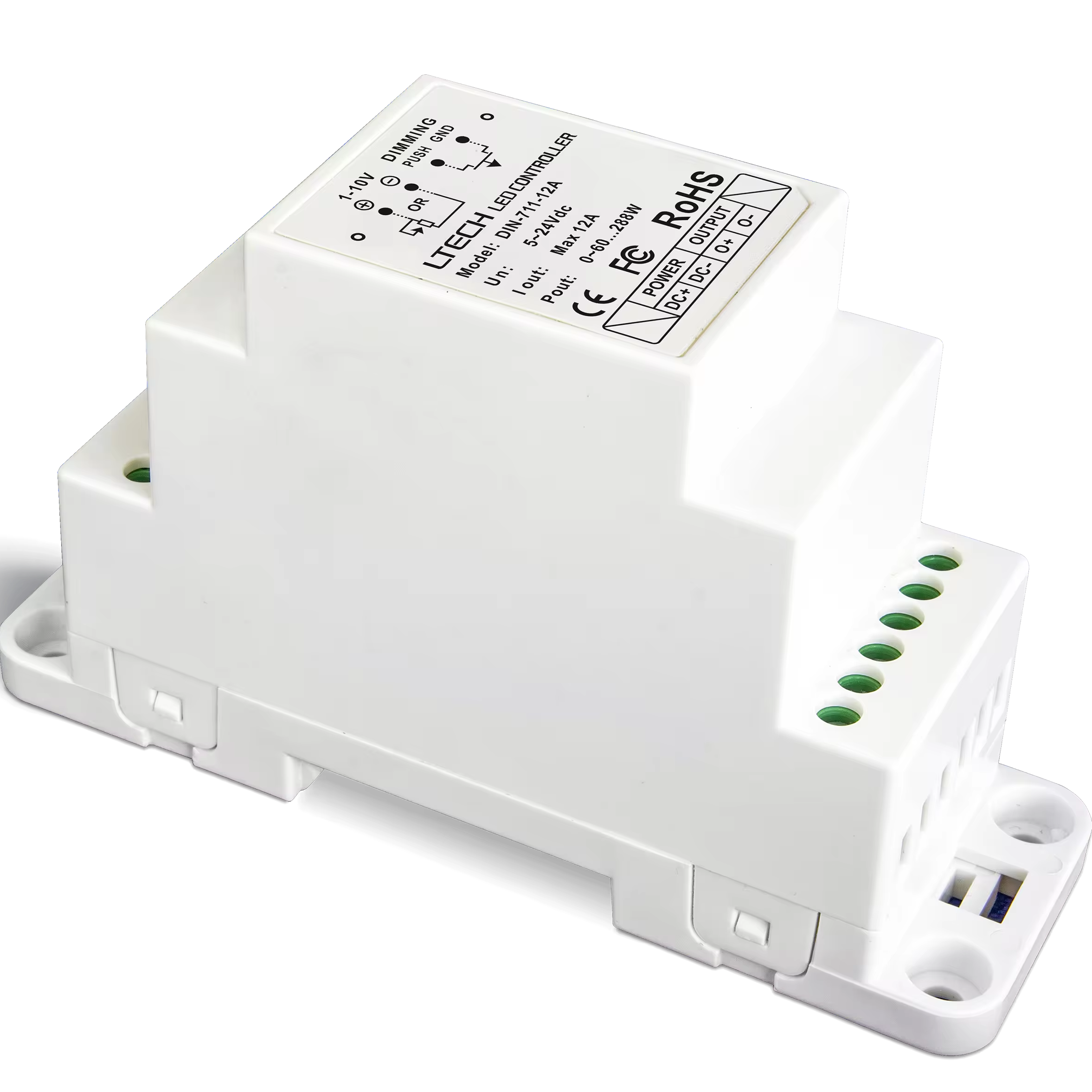 LTECH DIN-711-12A 12-24v 0-10v dimmer driver 010v dimmer controller push dim controller DIN-Rail 1-10V LED Dimming Driver