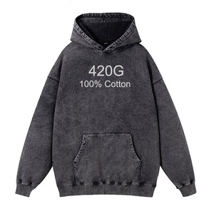 Wholesale unisex high quality Plain Blank 420G 100% Cotton vintage acid wash hoodie Y2K essential hoodies manufacturers clothes