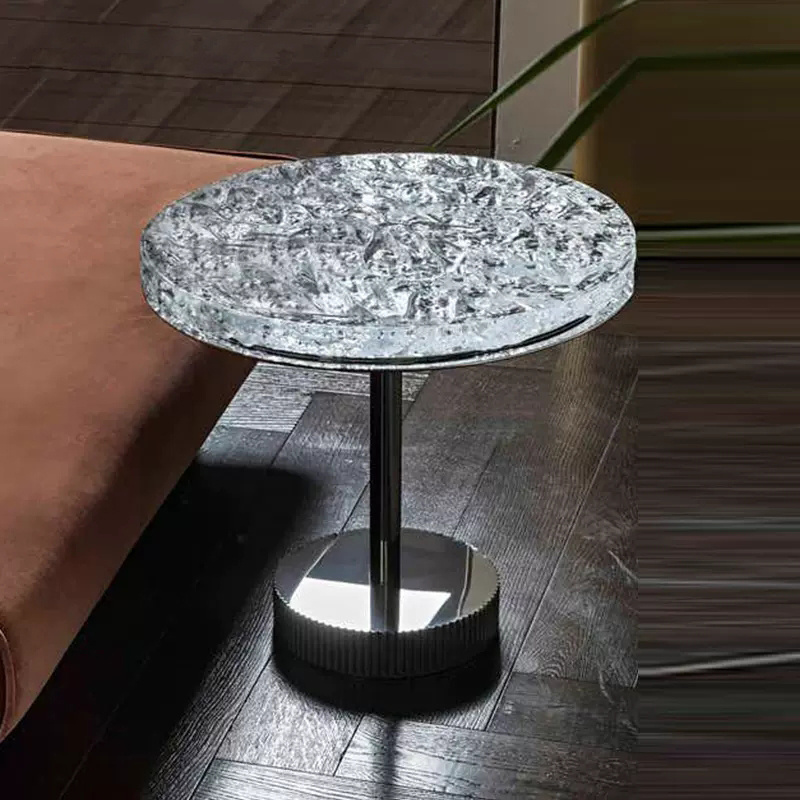 Stainless Steel End Table Living Room Furniture Water Ripple Acrylic Circular Marble Table