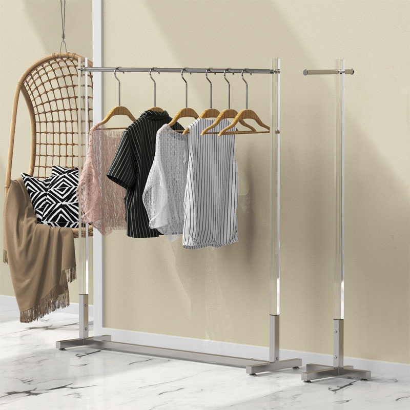 Easy Assembly  Standing Acrylic Hanger Rack 1.2m Store Clothes Display Rack Stainless Steel Coat Stand For Bedroom