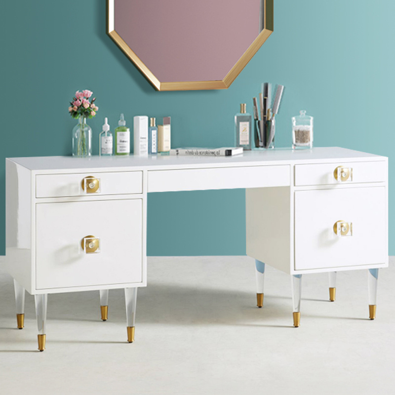 Morandi Color Series Manicure Table 5 Drawers Storage Cabinet Acrylic Leg Wood Vanity Table Dressing Table For Bedroom