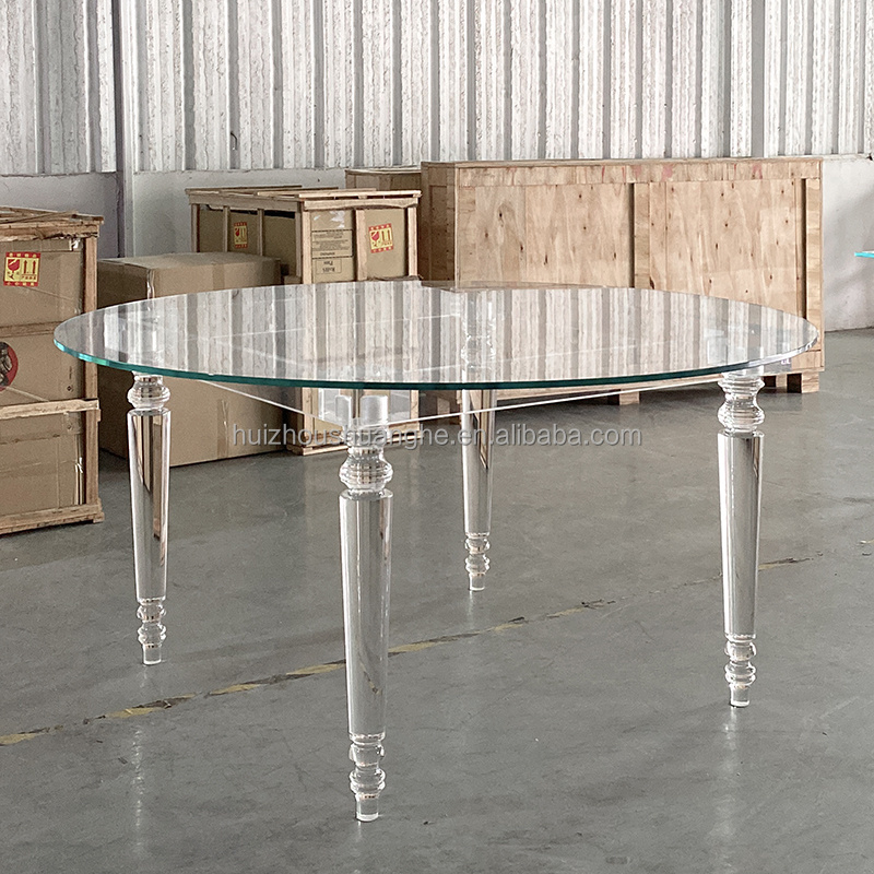 Modern Living Room Furniture Hotel Restaurant 6Set Desk Glass Table Top Acrylic Wedding Table Clear Dining Tables