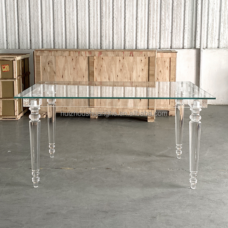 Modern Living Room Furniture Hotel Restaurant 6Set Desk Glass Table Top Acrylic Wedding Table Clear Dining Tables