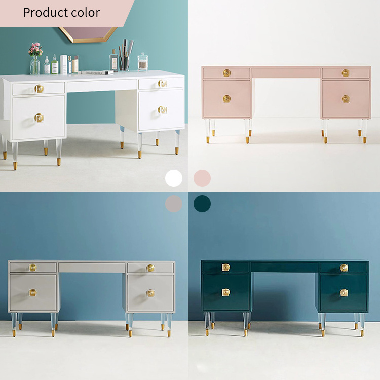 Morandi Color Series Manicure Table 5 Drawers Storage Cabinet Acrylic Leg Wood Vanity Table Dressing Table For Bedroom