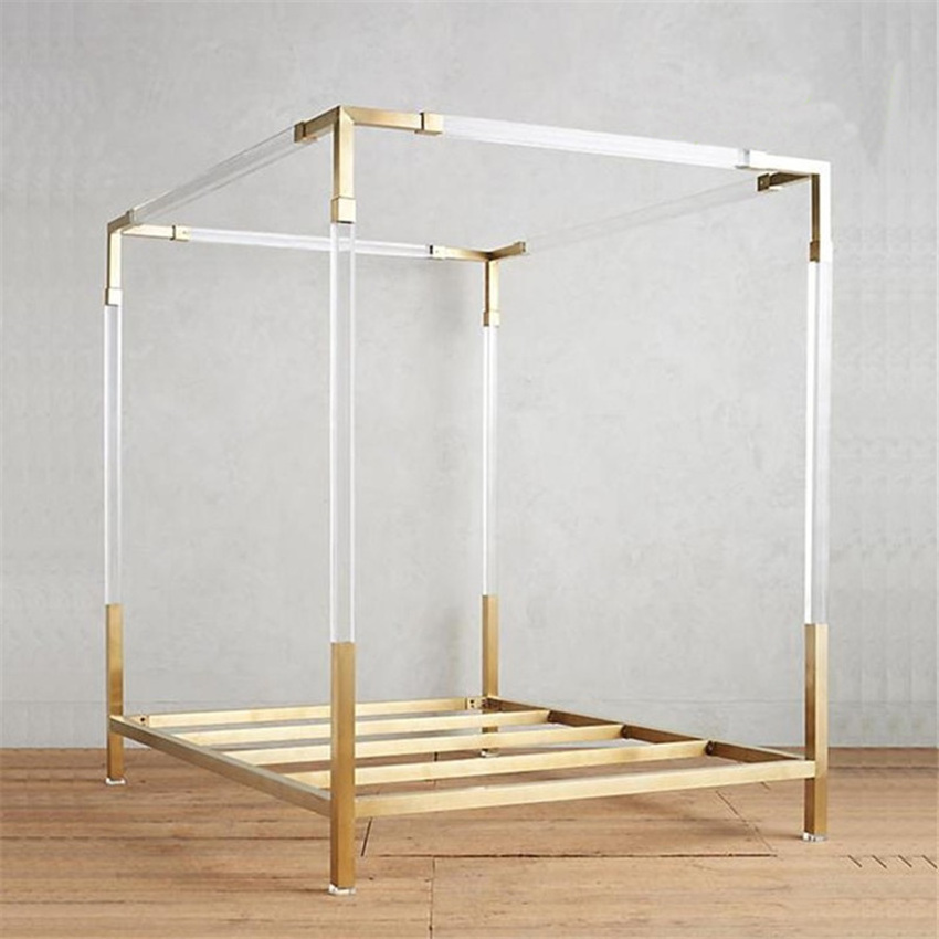 Factory Price Clear Lucite Bed Frame Modern Design Resin Bed Transparent Acrylic Canopy Bed Frame