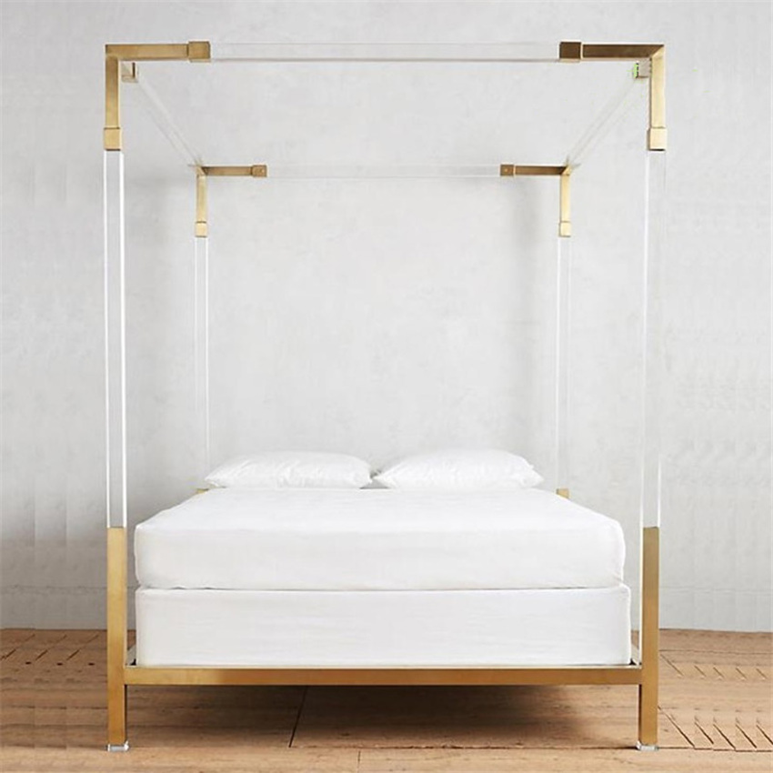 Factory Price Clear Lucite Bed Frame Modern Design Resin Bed Transparent Acrylic Canopy Bed Frame