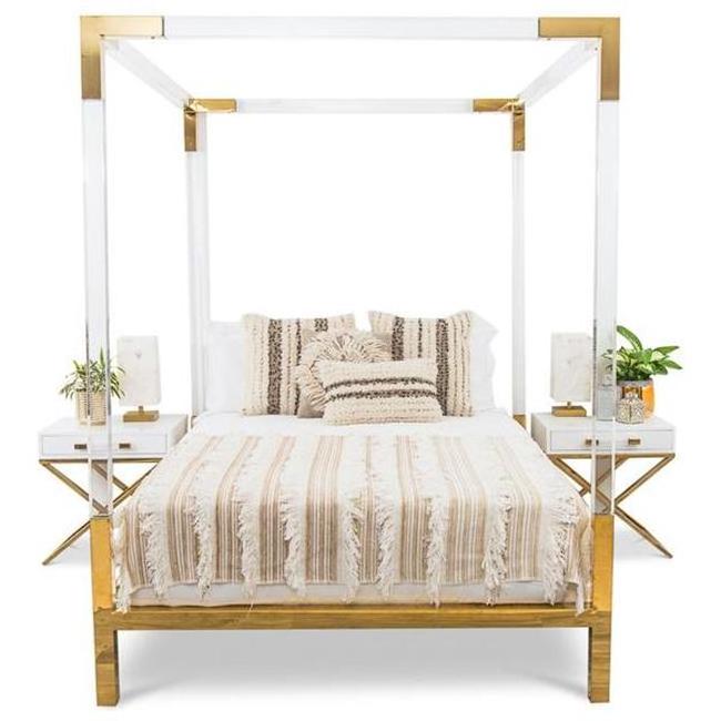 Modern Oem Full Size Golden Luxury Stainless Steel Bed Frame Queen King Size Clear Acrylic Bed Frame