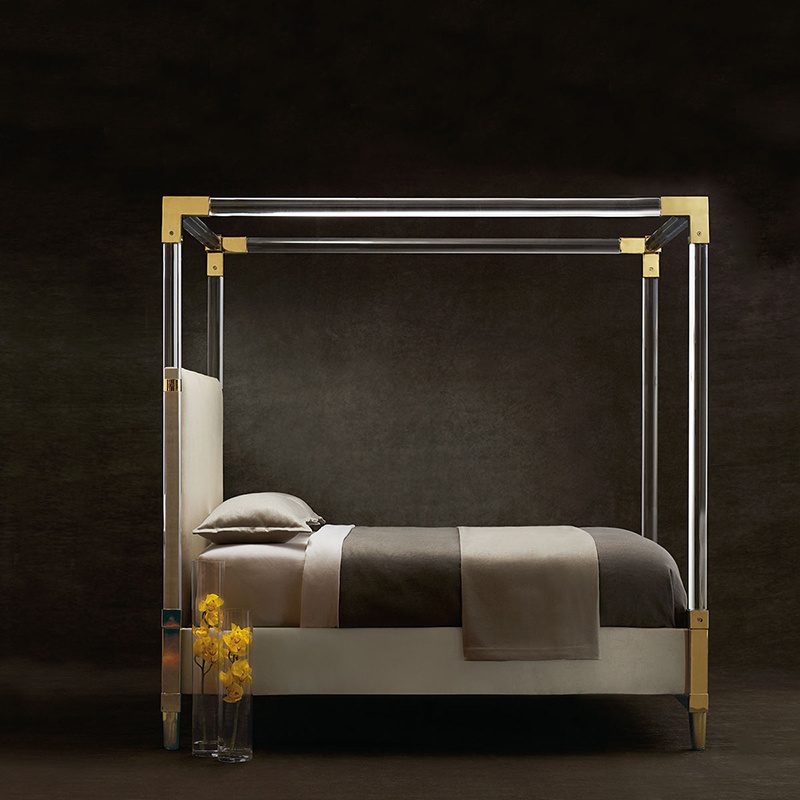 Factory Price Crystal Golden Metal Clean Acrylic Lucite Bed Collection acrylic Curtain Bed Frame