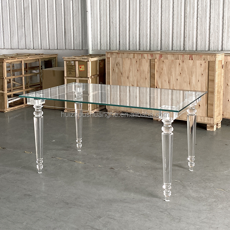 Modern Living Room Furniture Hotel Restaurant 6Set Desk Glass Table Top Acrylic Wedding Table Clear Dining Tables