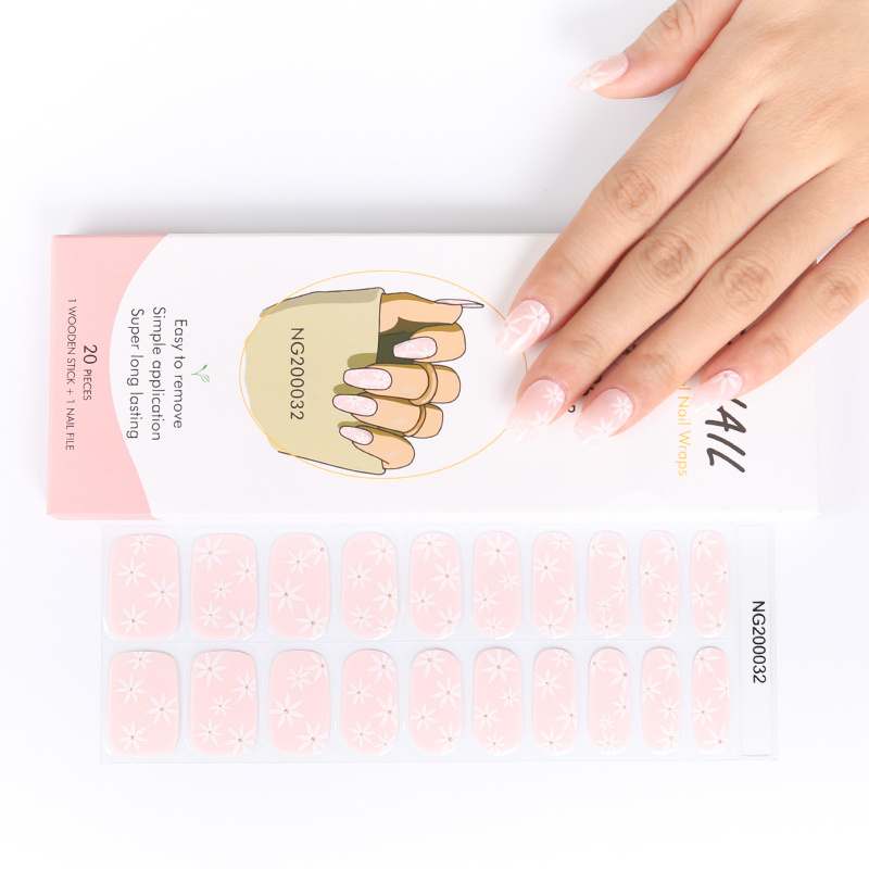 Wholesale New Luxury High Quality gel nail wraps pink flower pattern semi cured gel sticker