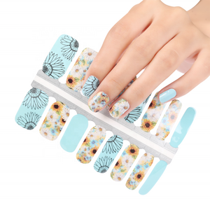 Huizi Sunflower Design Nail 16 Strips Factory OEM ODM Tattoo Jambelly Art Finger Nail Stickers For Sale